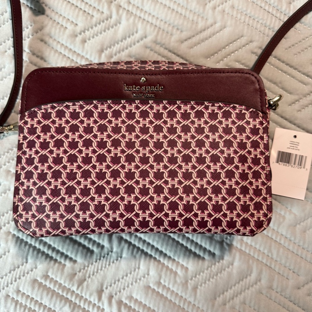 Kate Spade Link Camera Bag Crossbody Purse Pink Burgundy